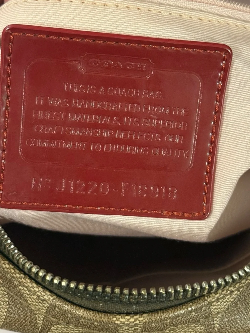 COACH Peyton Signature Satchel Khaki Burgundy Canvas Leather Shoulder Bag F18918